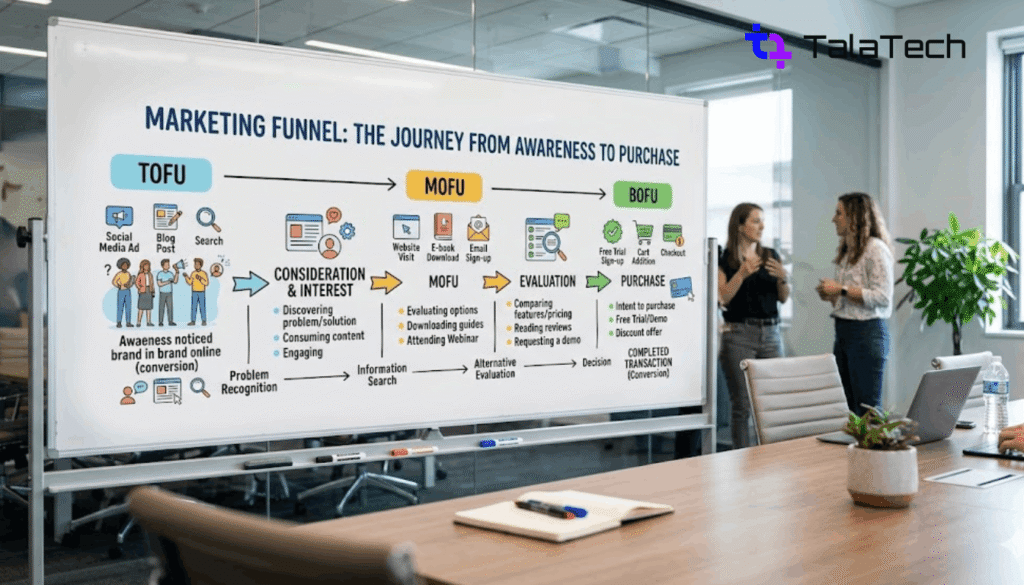 marketing funnel that converts: Marketing funnel stages diagram showing the customer journey from awareness to conversion.