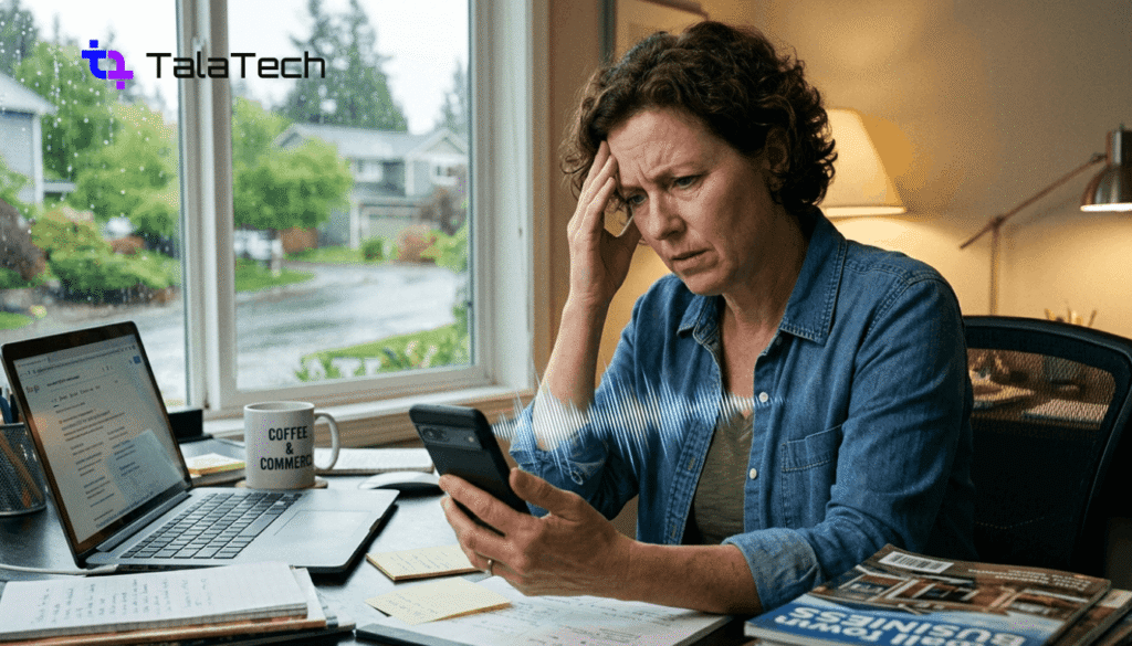 Small business owner researching voice search optimization tips in the US.